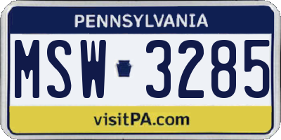 PA license plate MSW3285