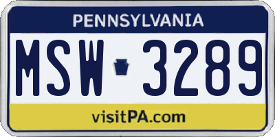 PA license plate MSW3289