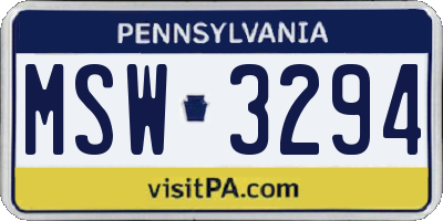 PA license plate MSW3294