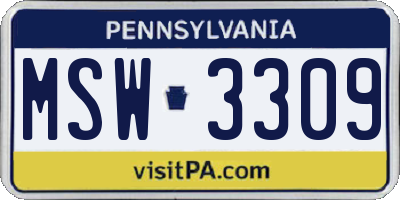 PA license plate MSW3309