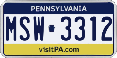 PA license plate MSW3312
