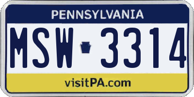 PA license plate MSW3314