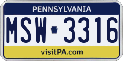 PA license plate MSW3316