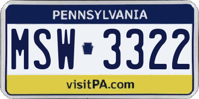 PA license plate MSW3322
