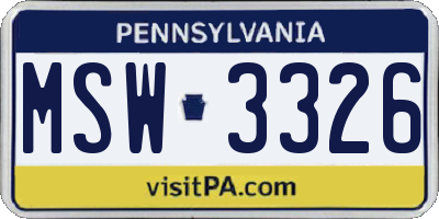 PA license plate MSW3326