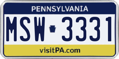 PA license plate MSW3331