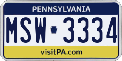 PA license plate MSW3334