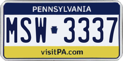 PA license plate MSW3337