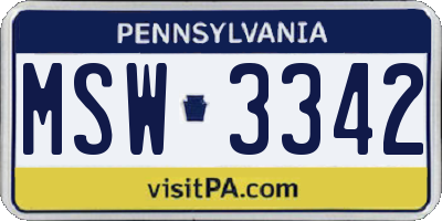 PA license plate MSW3342