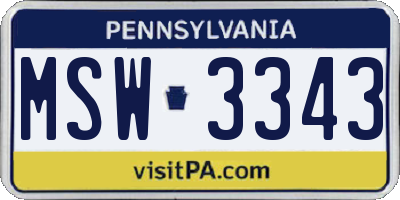 PA license plate MSW3343