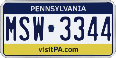 PA license plate MSW3344