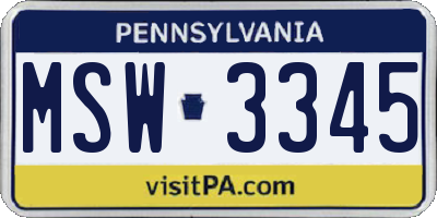 PA license plate MSW3345