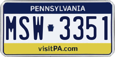PA license plate MSW3351