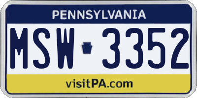 PA license plate MSW3352