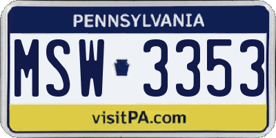 PA license plate MSW3353