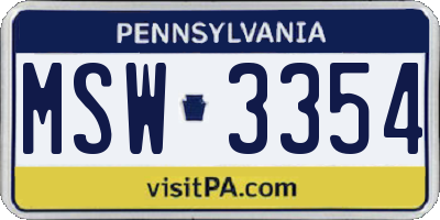 PA license plate MSW3354