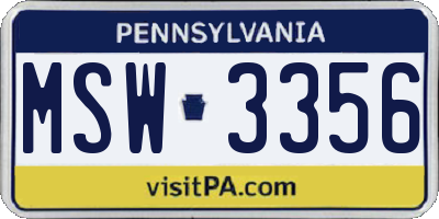 PA license plate MSW3356