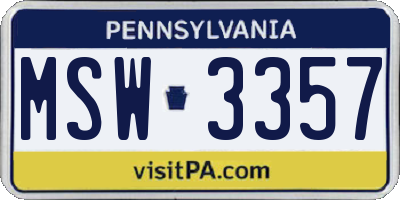 PA license plate MSW3357