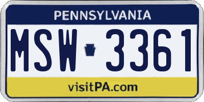PA license plate MSW3361