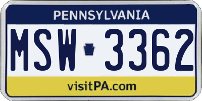 PA license plate MSW3362