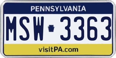 PA license plate MSW3363