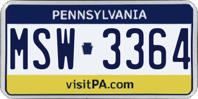 PA license plate MSW3364