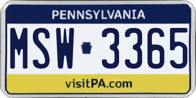 PA license plate MSW3365