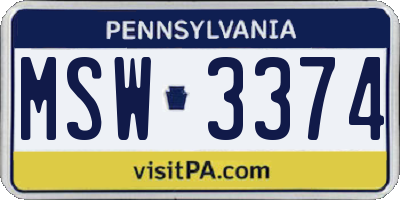 PA license plate MSW3374