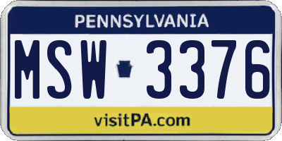 PA license plate MSW3376