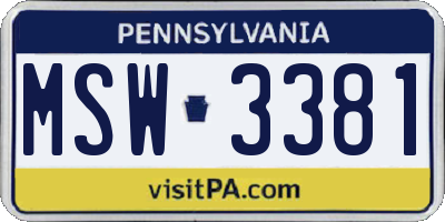 PA license plate MSW3381