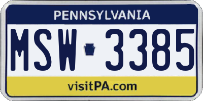 PA license plate MSW3385