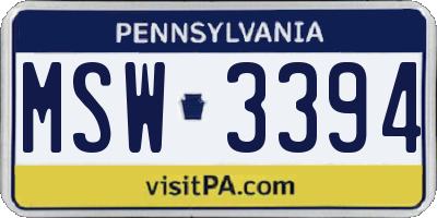 PA license plate MSW3394