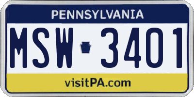 PA license plate MSW3401