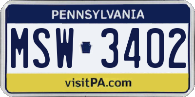 PA license plate MSW3402