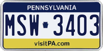 PA license plate MSW3403