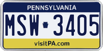 PA license plate MSW3405