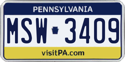 PA license plate MSW3409