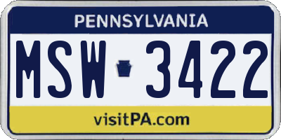 PA license plate MSW3422