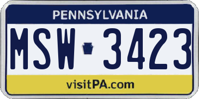 PA license plate MSW3423