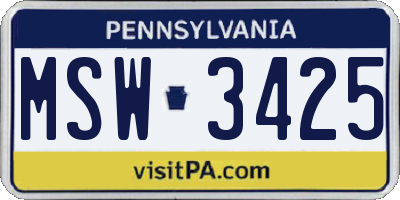 PA license plate MSW3425