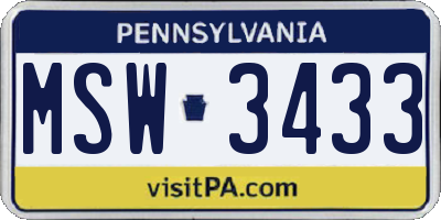 PA license plate MSW3433