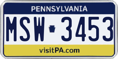 PA license plate MSW3453