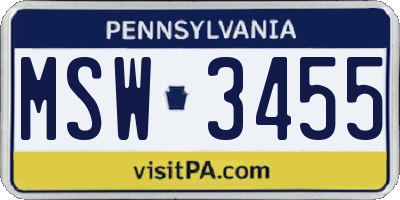 PA license plate MSW3455