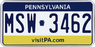 PA license plate MSW3462