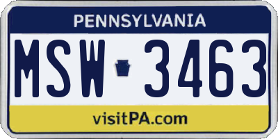 PA license plate MSW3463