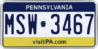 PA license plate MSW3467