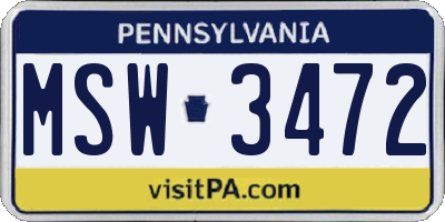 PA license plate MSW3472