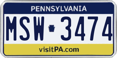 PA license plate MSW3474