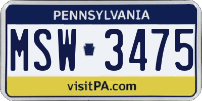 PA license plate MSW3475