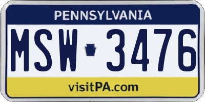PA license plate MSW3476